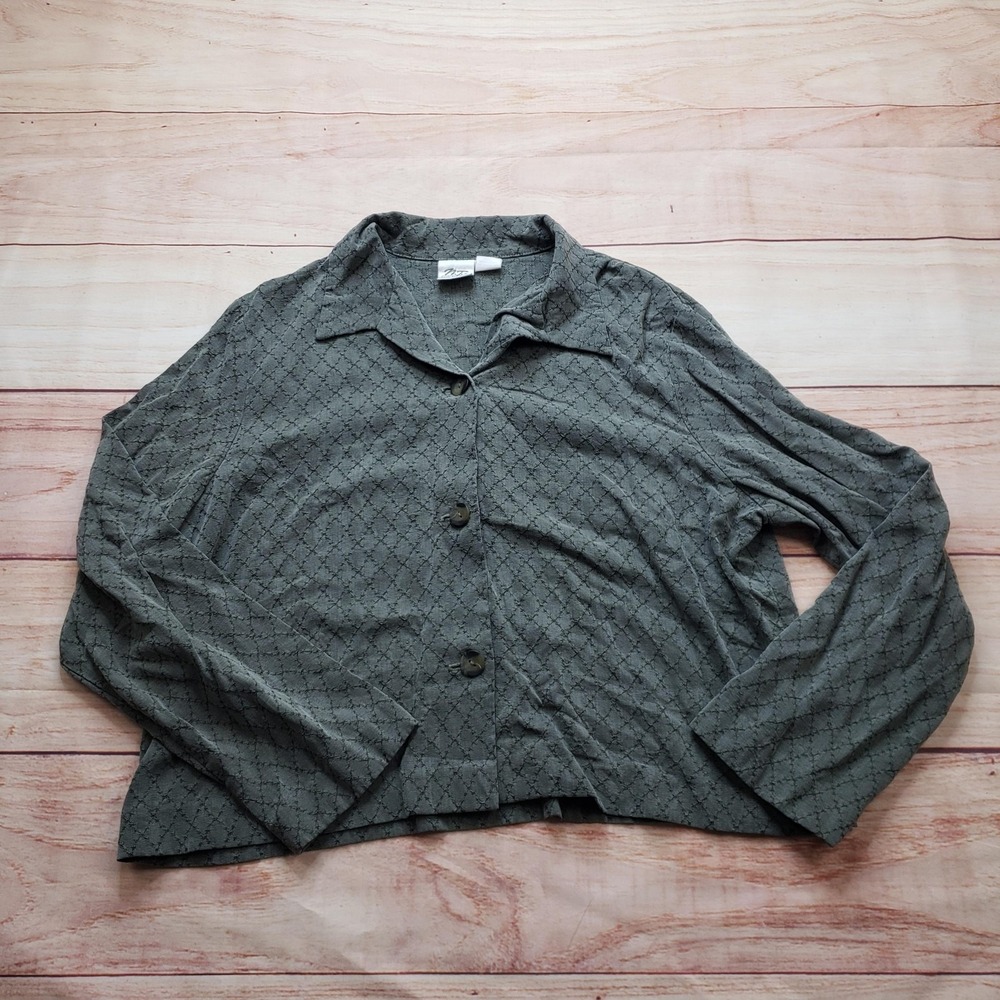 Norm Thompson Shirt Womens XLG Green Quilted Collared Button Unlined Ladies‎